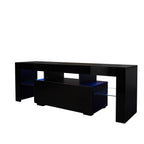 Black TV Stand with LED RGB Lights,Flat Screen TV Cabinet, Gaming Consoles - in Lounge Room, Living Room and Bedroom(Black) - Grand Goldman Shop