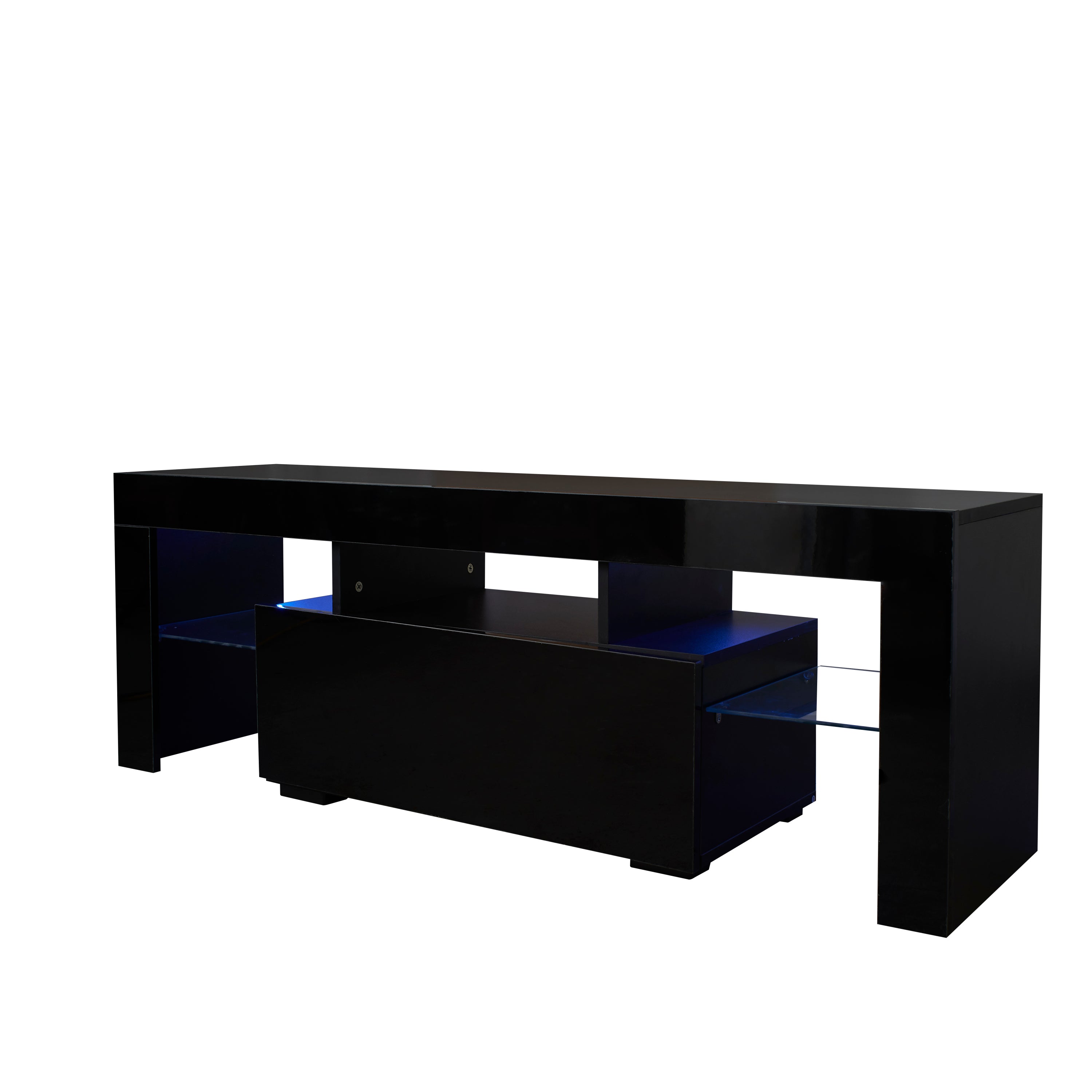 Black TV Stand with LED RGB Lights,Flat Screen TV Cabinet, Gaming Consoles - in Lounge Room, Living Room and Bedroom(Black) - Grand Goldman Shop