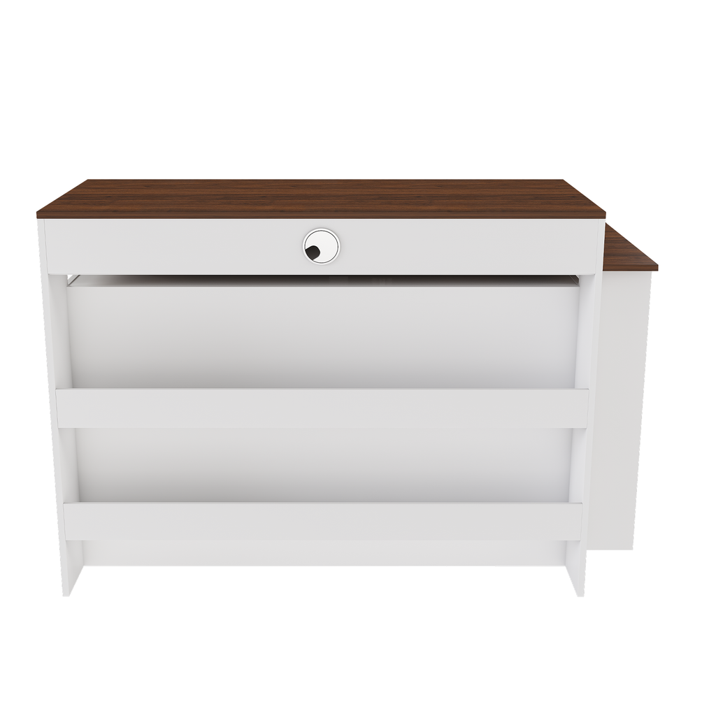 Kitchen Island with Extendable & Rotating Table, MDF with Walnut Veneer Retro Design, 4 Drawers & Glass Door Cabinets with Built-in Socket, Expandable Dining Station for 2-4 Person - Grand Goldman Shop