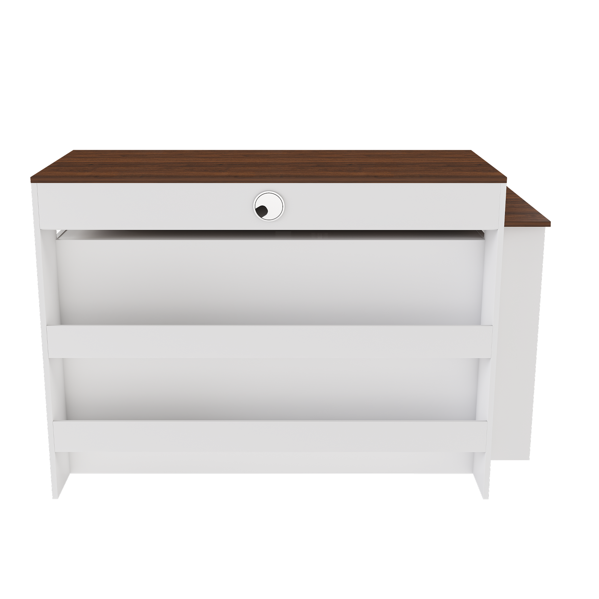 Kitchen Island with Extendable & Rotating Table, MDF with Walnut Veneer Retro Design, 4 Drawers & Glass Door Cabinets with Built-in Socket, Expandable Dining Station for 2-4 Person - Grand Goldman Shop
