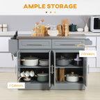 HOMCOM Rolling Kitchen Island with Stainless Steel Top and Storage, Gray, MDF, 57 x 17.75 x 36 inches - Grand Goldman Shop