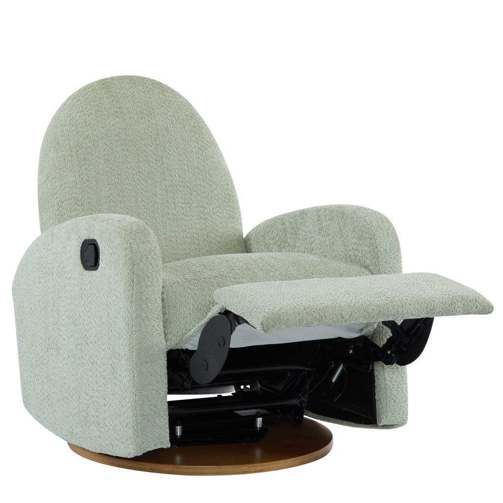Modern 360 Swivel and Glider Recliner Chair in Light Green Boucle with Solid Wood Base - Grand Goldman Shop