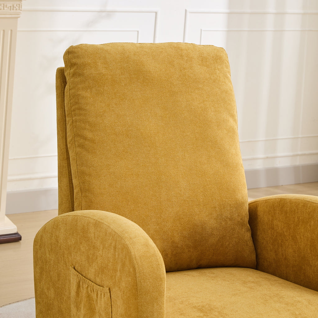 27.2'W Rocking Chair for Nursery, Polyester Glider Chair with High Back and Side Pocket, Rocking Accent Armchair with Rubber Wood Legs for Living Room/Bedroom.Mustard - Grand Goldman Shop