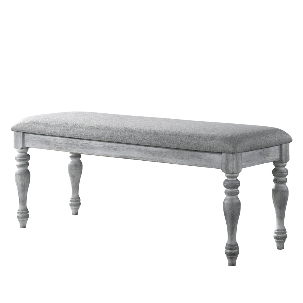 Salines Upholstered Turned Leg Dining Bench, Rustic White - Grand Goldman Shop