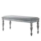 Salines Upholstered Turned Leg Dining Bench, Rustic White - Grand Goldman Shop