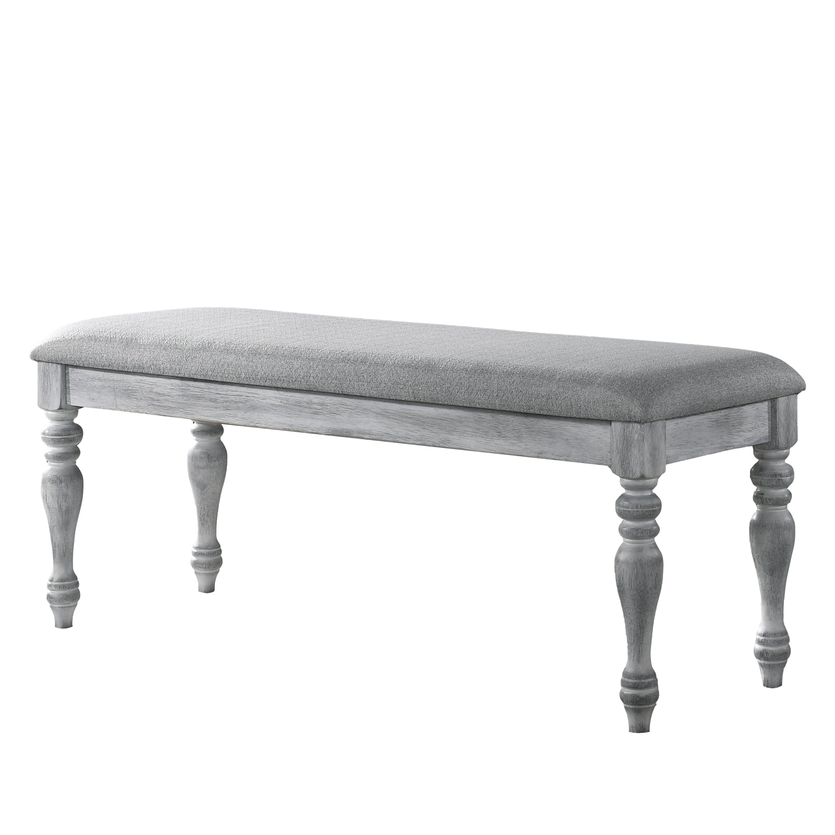 Salines Upholstered Turned Leg Dining Bench, Rustic White - Grand Goldman Shop