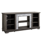 Mantel Stone TV Media Stand with with Faux Stacked Stone Surround, Modern Entertainment Console with Open Storage Space,Grey, 58.31'W*15.39'D*26.06'H - Grand Goldman Shop