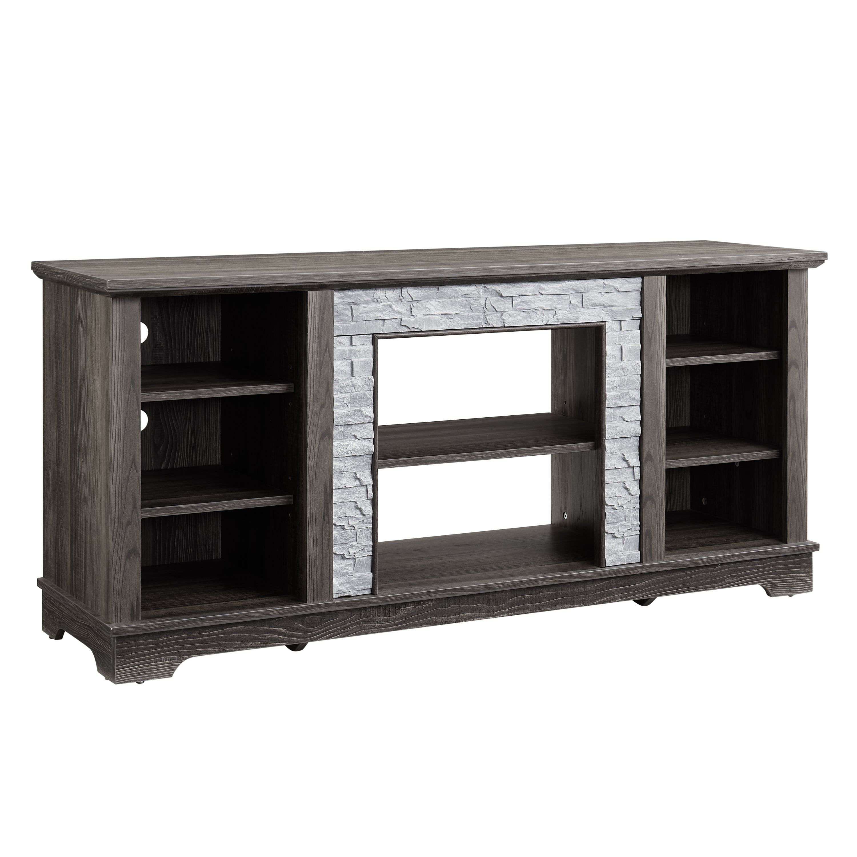 Mantel Stone TV Media Stand with with Faux Stacked Stone Surround, Modern Entertainment Console with Open Storage Space,Grey, 58.31'W*15.39'D*26.06'H - Grand Goldman Shop