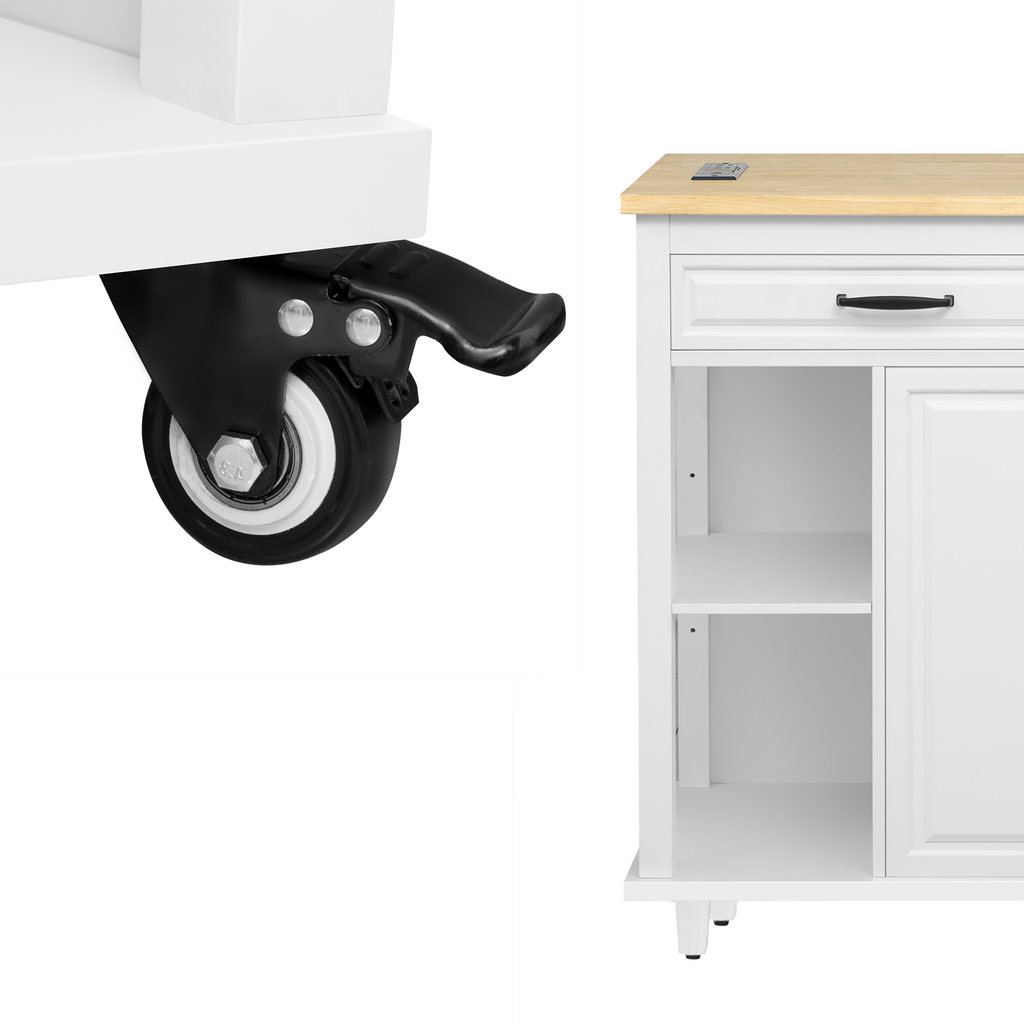 K&K 47 inch Kitchen Island with Extendable Dining Table, Rubber Wood Veneer Kitchen Table with Internal Storage Rack, Power Outlet, Kitchen island with Storage 2 Drawers 2 Cabinet,White - Grand Goldman Shop