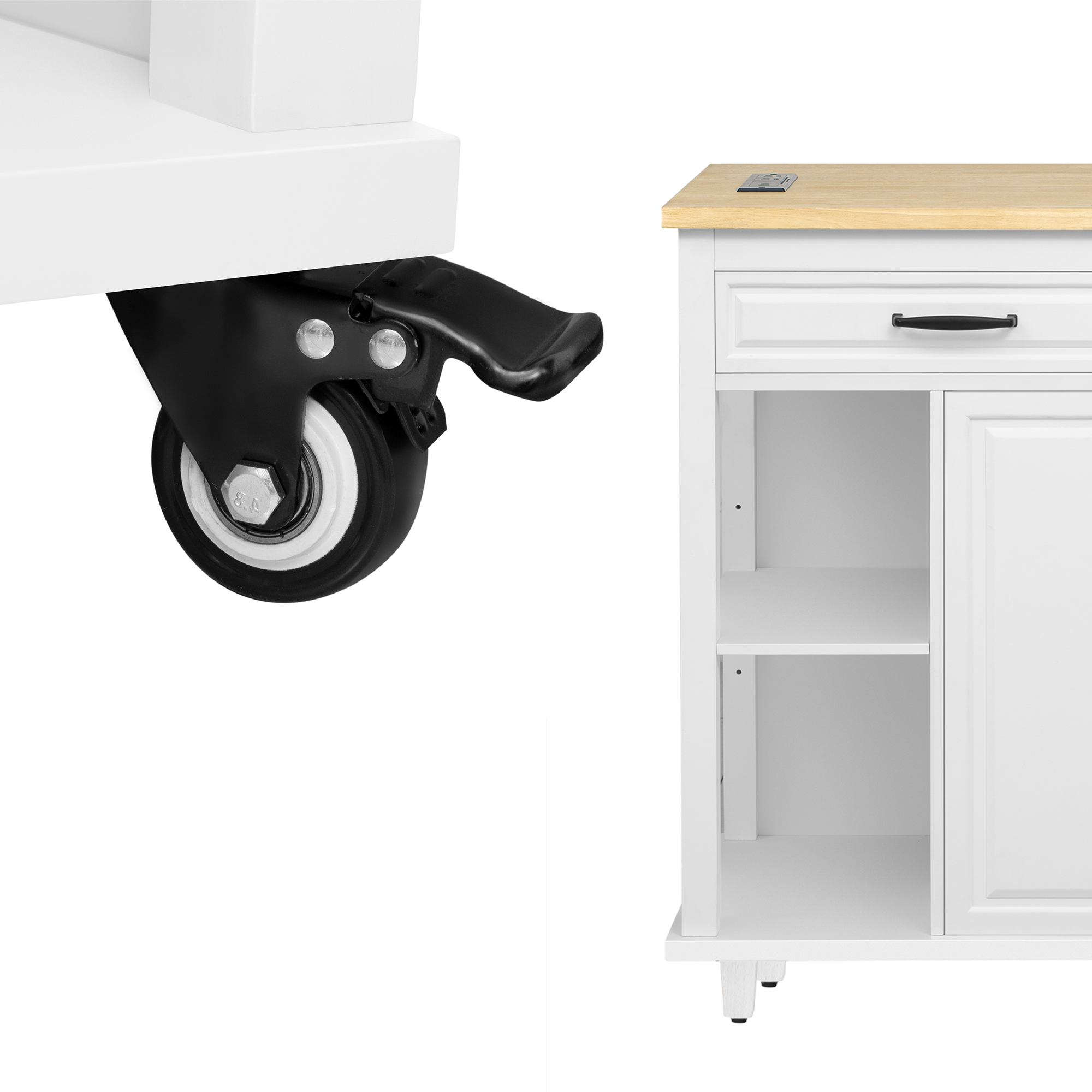 K&K 47 inch Kitchen Island with Extendable Dining Table, Rubber Wood Veneer Kitchen Table with Internal Storage Rack, Power Outlet, Kitchen island with Storage 2 Drawers 2 Cabinet,White - Grand Goldman Shop