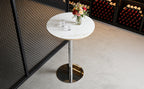 Rock slab circular tabletop non adjustable (39 inches high) bar table, bar table with silver legs and base (white) - Grand Goldman Shop