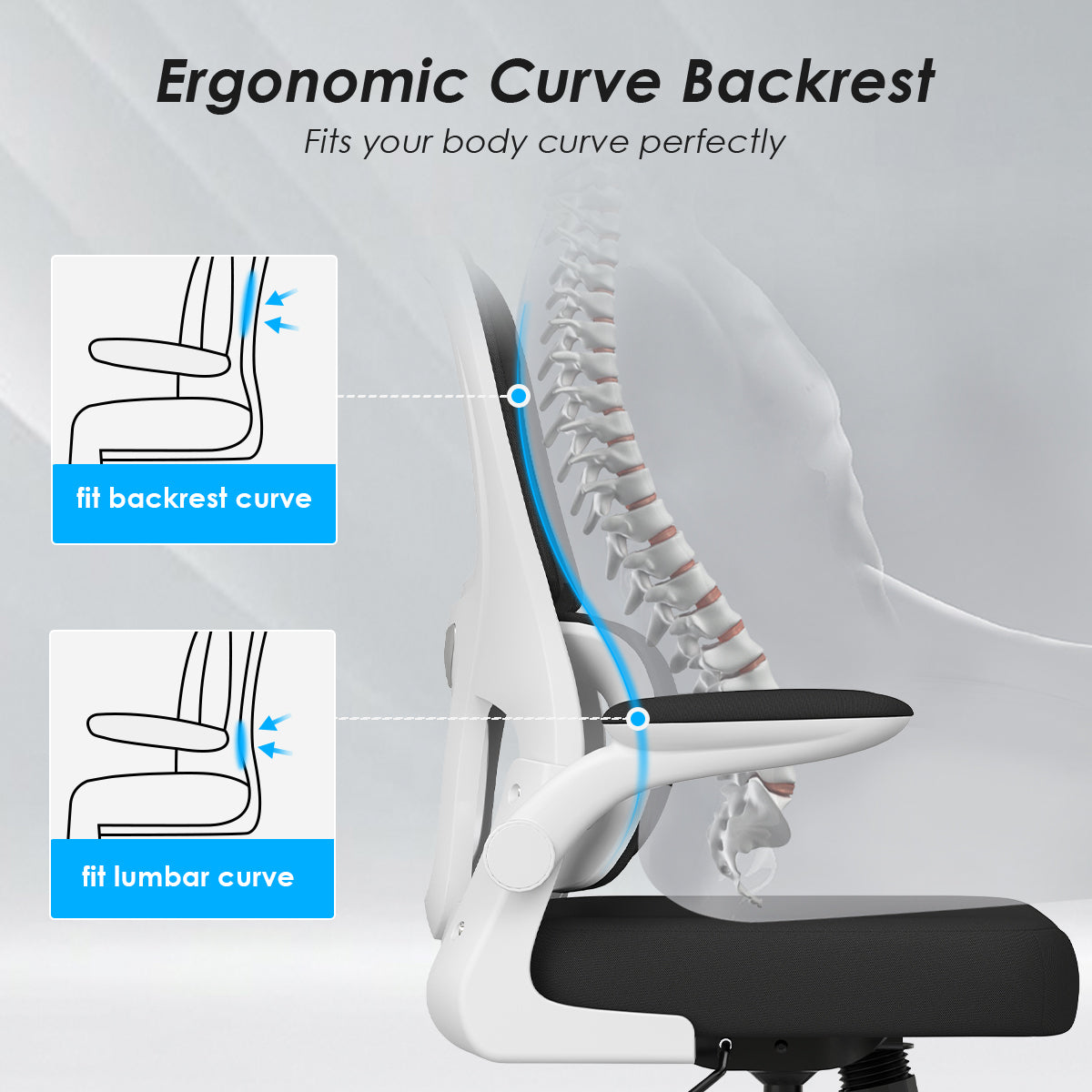 Soohow Office Chair, Mesh Ergonomic Office Chair with Lumbar Support, Comfy Computer Desk Chair with Flip Armrest Rolling Whe