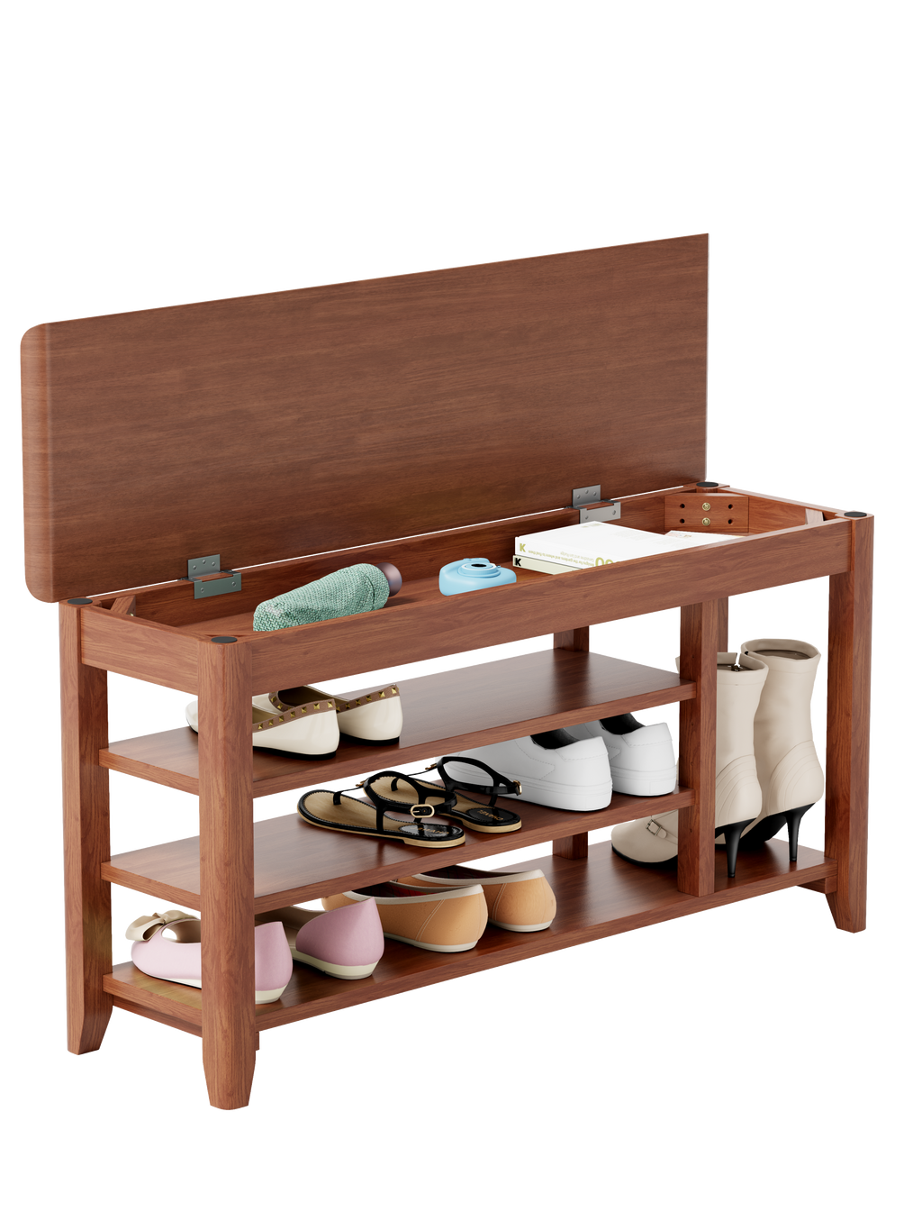 Adjustable shoe-changing bench, storage bench, hidden storage. With a load-bearing capacity of up to 550 pounds, suitable for bedrooms and corridors. 100% solid wood. - Grand Goldman Shop