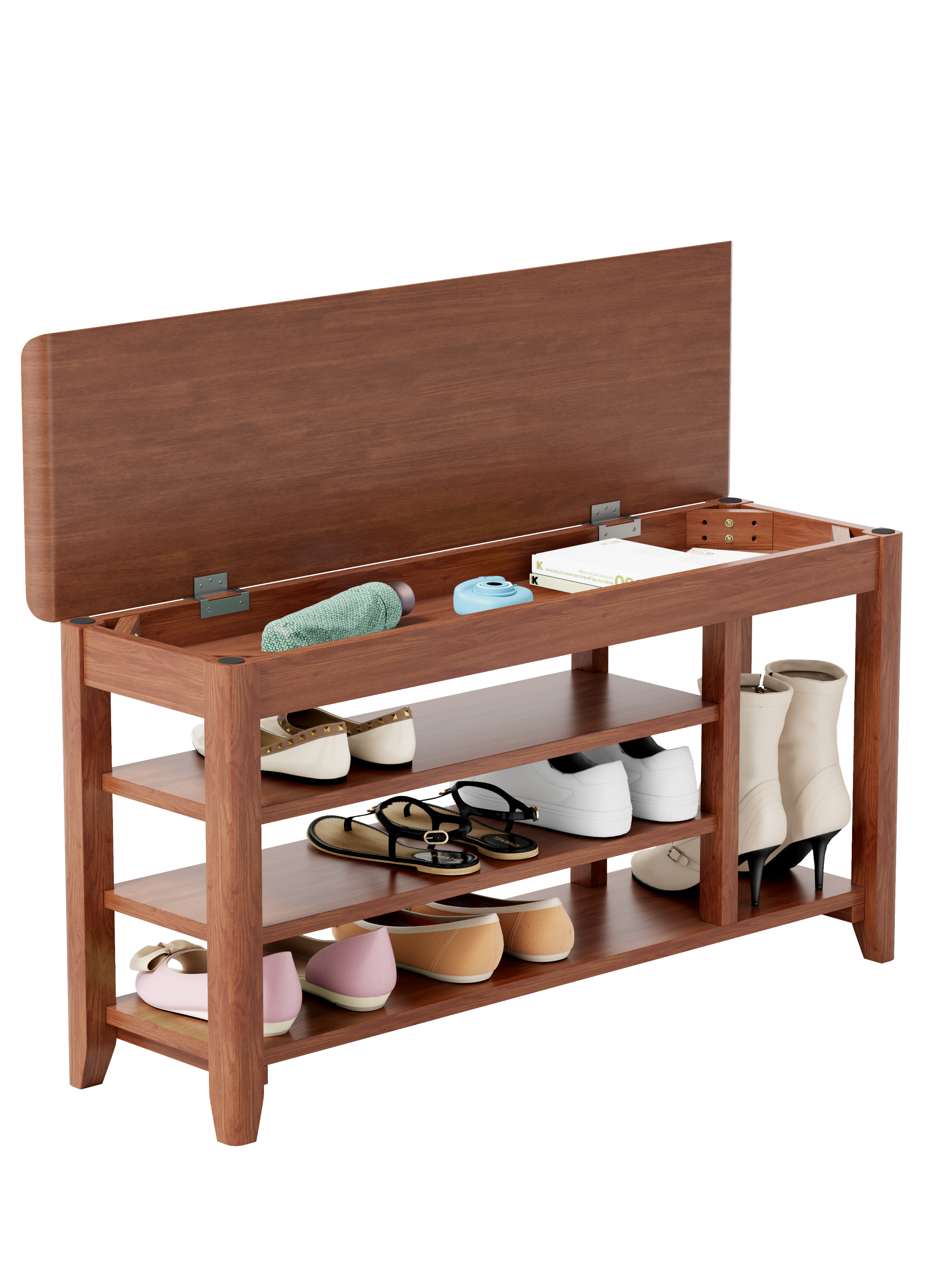 Adjustable shoe-changing bench, storage bench, hidden storage. With a load-bearing capacity of up to 550 pounds, suitable for bedrooms and corridors. 100% solid wood. - Grand Goldman Shop