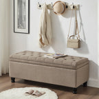 Upholstered tufted button storage bench ,Linen fabric entry bench with spindle wooden legs, Bed bench- Linen - Grand Goldman Shop