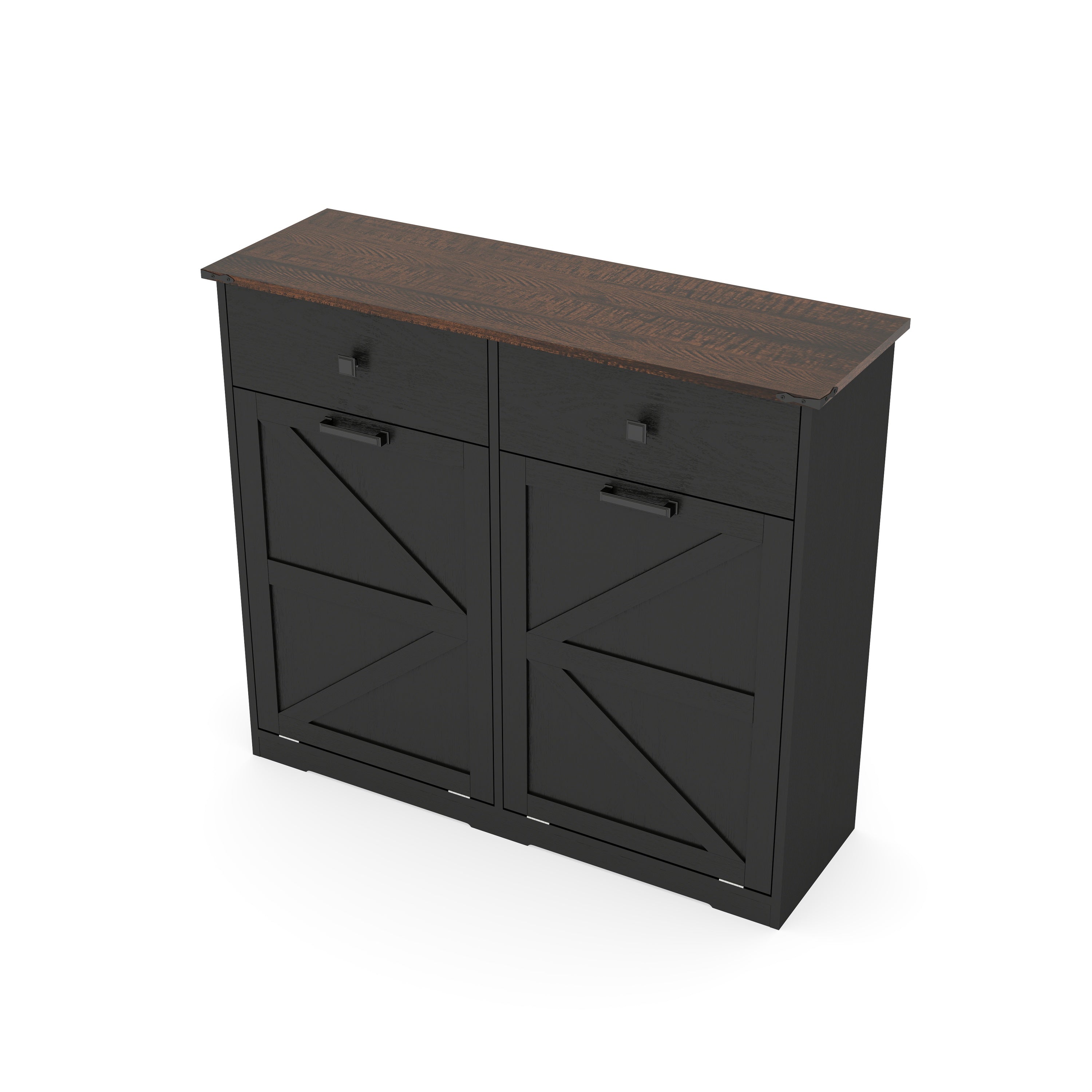Farmhouse Black Double Tilt Out Trash Cabinet with Hideaway Drawer and Barn Door Style, Engineered Wood, 39.3''×13''×34.45'' - Grand Goldman Shop