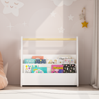 Kids Bookshelf with Wooden Handle, 2-Tier Front-Facing Toddler Bookcase, Portable Children's Book Storage Organizer for Bedro