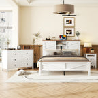 3-Pieces Bedroom Sets Queen Size  Farmhouse Platform Bed with Double Sliding Door Storage Headboard, Storage Nightstand and Dresser, White+Brown(Old SKU HL000092AAK) - Grand Goldman Shop