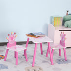 Qaba 3-Piece Kids Wooden Table and Chair Set with Crown Pattern Gift for Girls Toddlers Arts Reading Writing Age 2-4 Years Pi