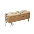 Camel Storage Ottoman Bench for End of Bed Gold Legs, Modern Camel Faux Fur Entryway Bench Upholstered Padded with Storage for Living Room Bedroom - Grand Goldman Shop