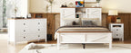 3-Pieces Bedroom Sets Full Size Farmhouse Platform Bed with Double Sliding Door Storage Headboard and Charging Station, Storage Nightstand and Dresser, White+Brown(Old SKU HL000091AAK) - Grand Goldman Shop