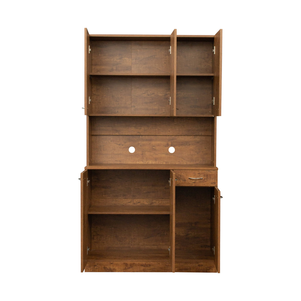 70.87' Tall Wardrobe& Kitchen Cabinet, with 6-Doors, 1-Open Shelves and 1-Drawer for bedroom,Walnut - Grand Goldman Shop
