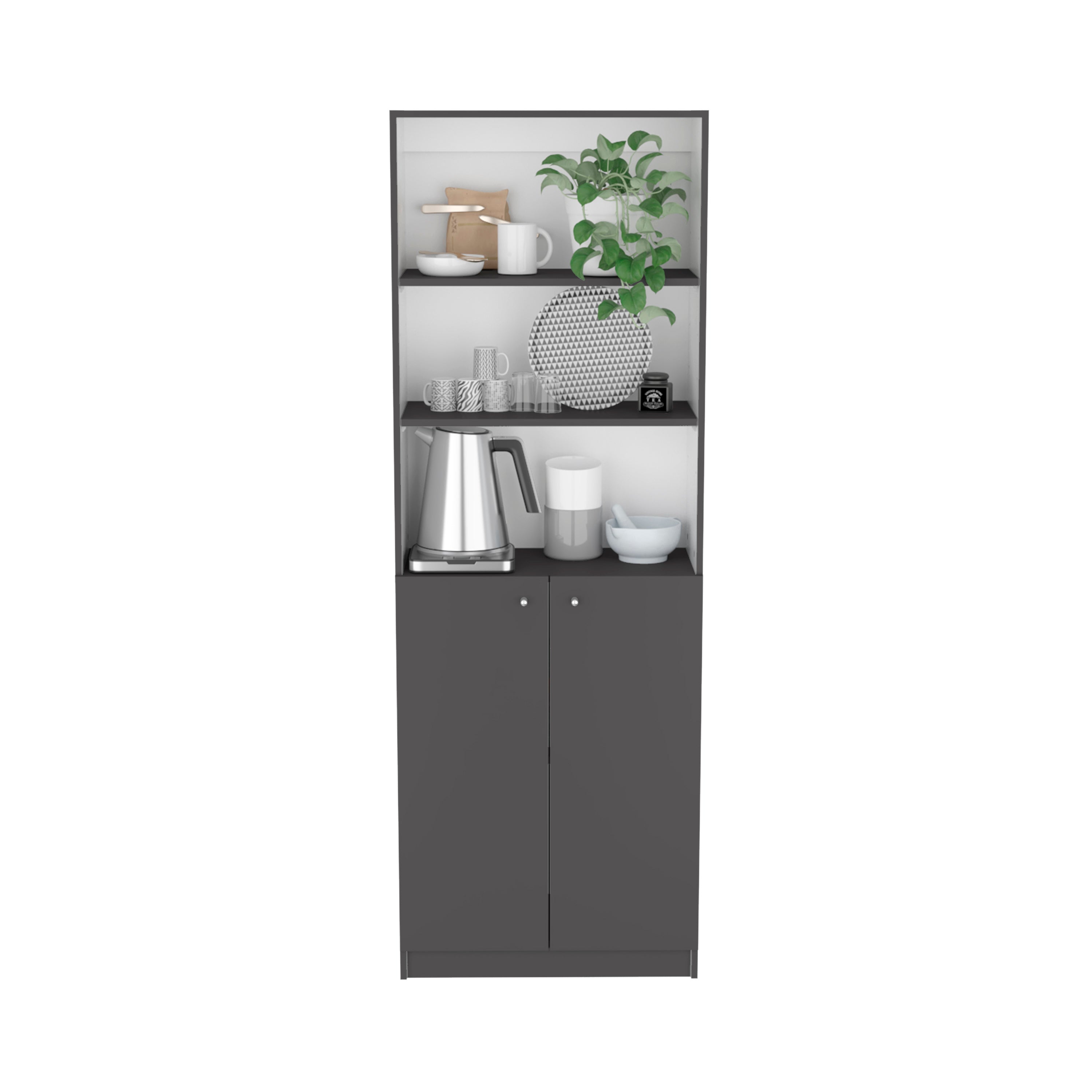Stylish Arbor 3 Piece Home Bookcase set, 74' Wide with 11 Shelves and Two Double-Door Cabinet ,  Living Room Set  Matt Gray /