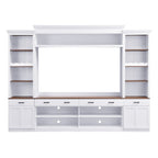 Farmhouse Entertainment Wall Unit with Bookshelf for TVs Up to 70', Walnut TV Stand with Adjustable Shelves, Mid-Century Media Console with Wine Rack for Living Room, White (NEW SKU: N721S000046K-2) - Grand Goldman Shop