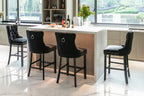 Contemporary Velvet Upholstered Barstools with Button Tufted Decoration and Wooden Legs, and Chrome Nailhead Trim, Leisure Style Bar Chairs,Bar stools, Set of 2 (Black),SW2002BK - Grand Goldman Shop