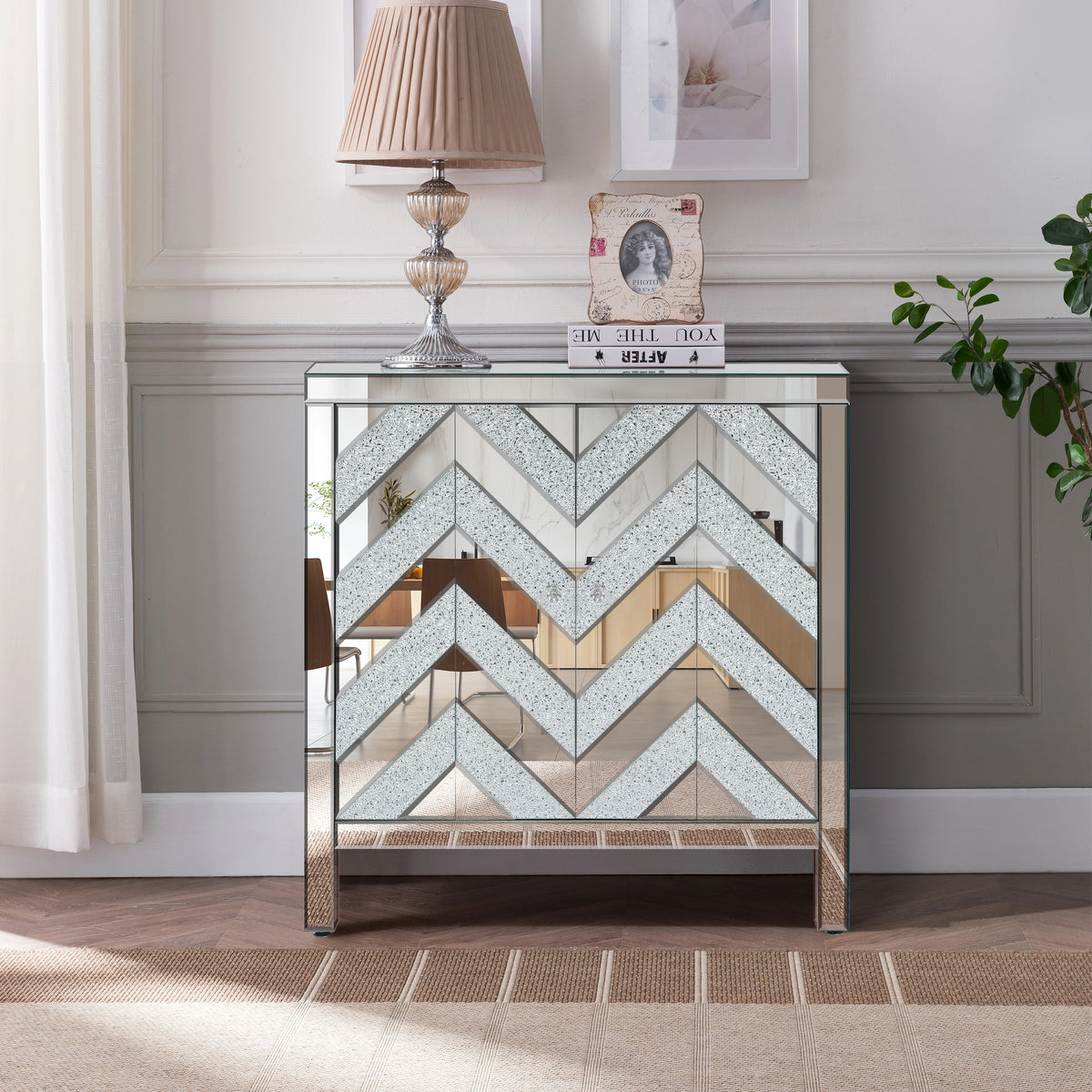 Storage Cabinet with Mirror Trim and M Shape Design Spliced Combination For Living Room, Dining Room, Entryway, Kitchen - Grand Goldman Shop