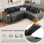 Mirod 91.5-Inch L Shaped Couch with Pull Out Bed and Storage Sectional Sleeper Sofa with Hidden Storage , Wide Armrest with storage,for Living Room, Apartment, Bedroom, Office - Grand Goldman Shop