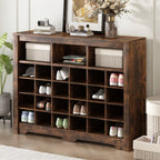 ON-TREND Sleek Design 24 Shoe Cubby Console, Modern Shoe Cabinet with Curved Base, Versatile Sideboard with High-quality for Hallway, Bedroom, Living Room, Rustic Brown - Grand Goldman Shop