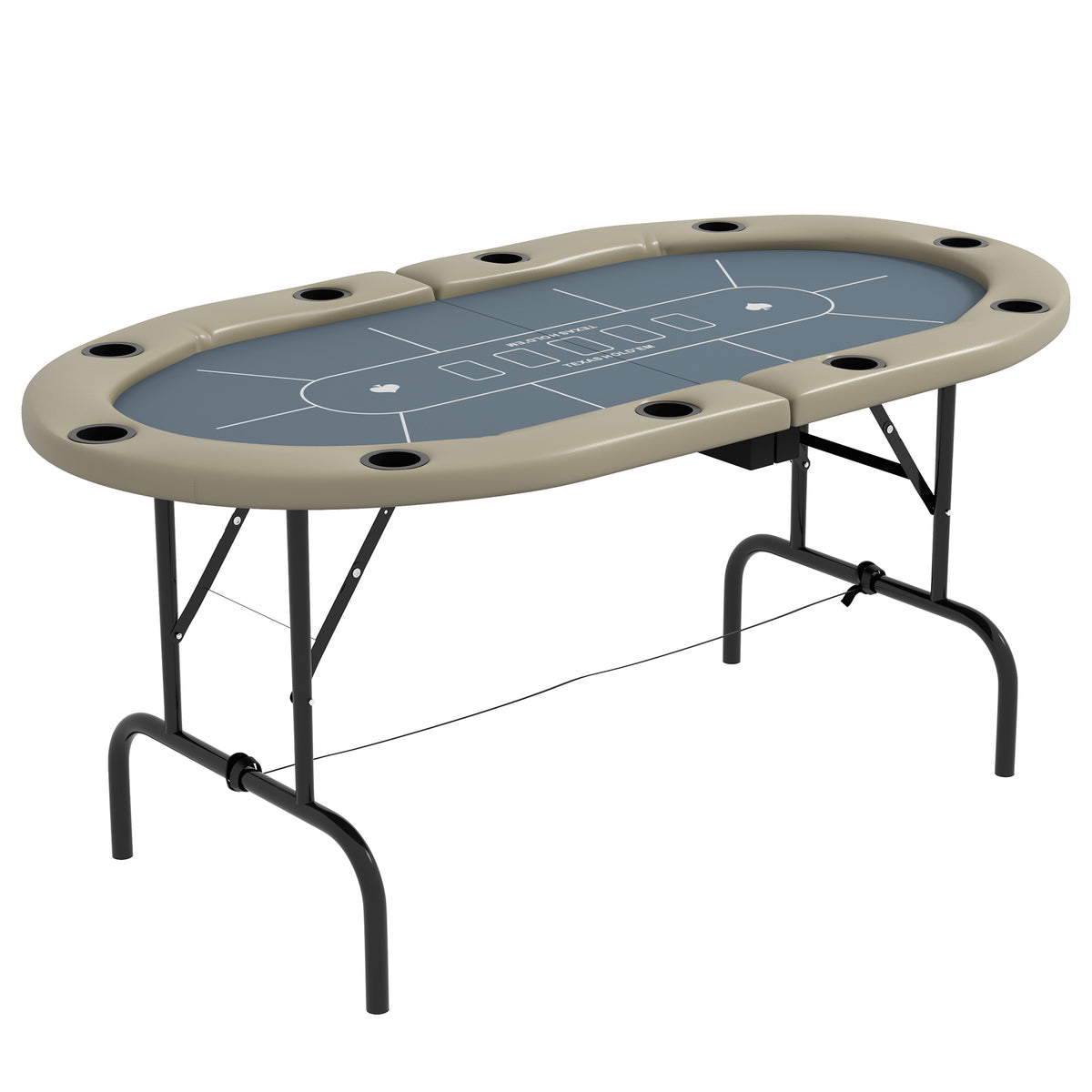 Soozier Poker Table Foldable, 70' Oval Blackjack Casino Texas Holdem Poker Game Table for 10 Players with Cup Holders, Blue a
