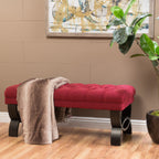 HILTON Ottoman Bench with Button Tufting and Half-Circle Legs in Red Fabric - Grand Goldman Shop