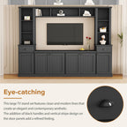 Minimalist Entertainment Wall Unit Set with Bridge for TVs Up to 75'', Ample Storage Space TV Stand with Adjustable Shelves, Modernist Large Media Console for Living Room, Black - Grand Goldman Shop