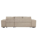 Modern L-Shape 3 Seat Reversible Sectional Couch with Pull Out Sleeper, Storage Chaise & 2 Stools, Cream, Linen Chenille - Grand Goldman Shop