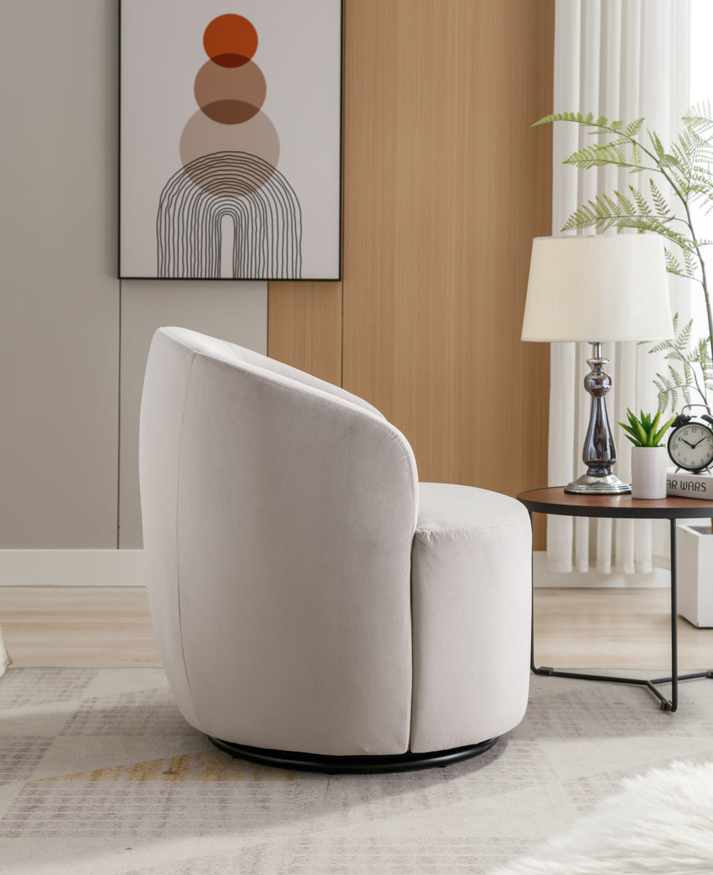 Velvet Fabric Swivel Accent Armchair Barrel Chair With Black Powder Coating Metal Ring,Gray - Grand Goldman Shop