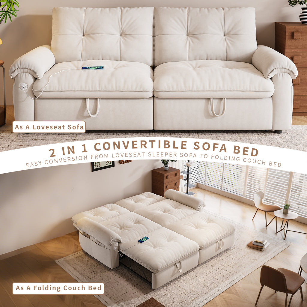 W3820S00024, a 77-inch convertible sofa bed, and a 2-in-1 piece suitable for both sitting and lying. Made of cloud-like fabric, it is applicable to living rooms, bedrooms and apart - Grand Goldman Shop