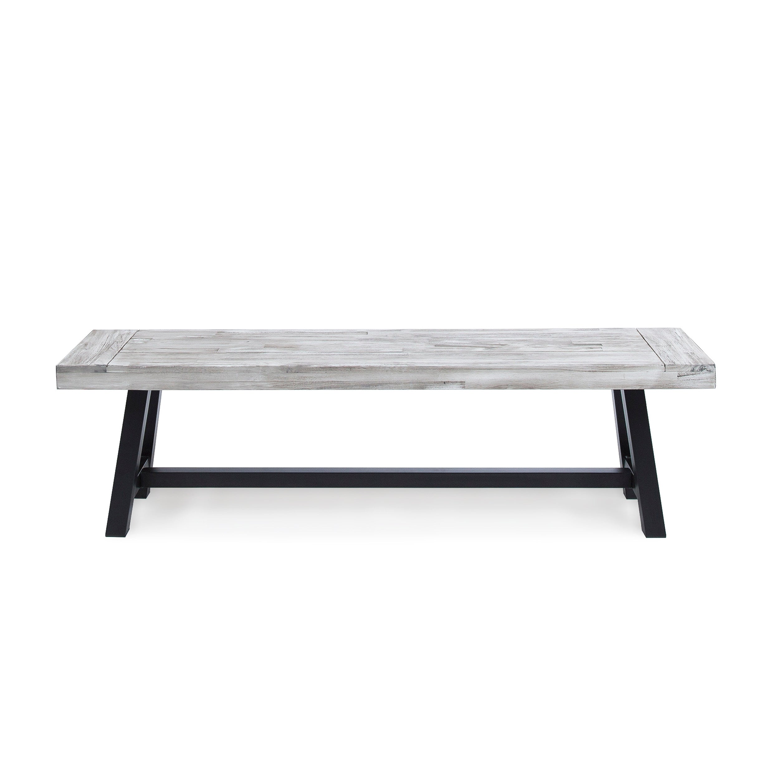 Tranquilizer Outdoor Acacia Wood Bench with Slat Panel Design, Sandblasted Light Gray + Black - Grand Goldman Shop