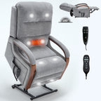 Power Grey Chenille Lift Recliner Chair Dual Motor Infinite Position Up to 350 LBS with Solid Wood Armrests, Heat Massage and Heavy Duty Motion Mechanism - Grand Goldman Shop