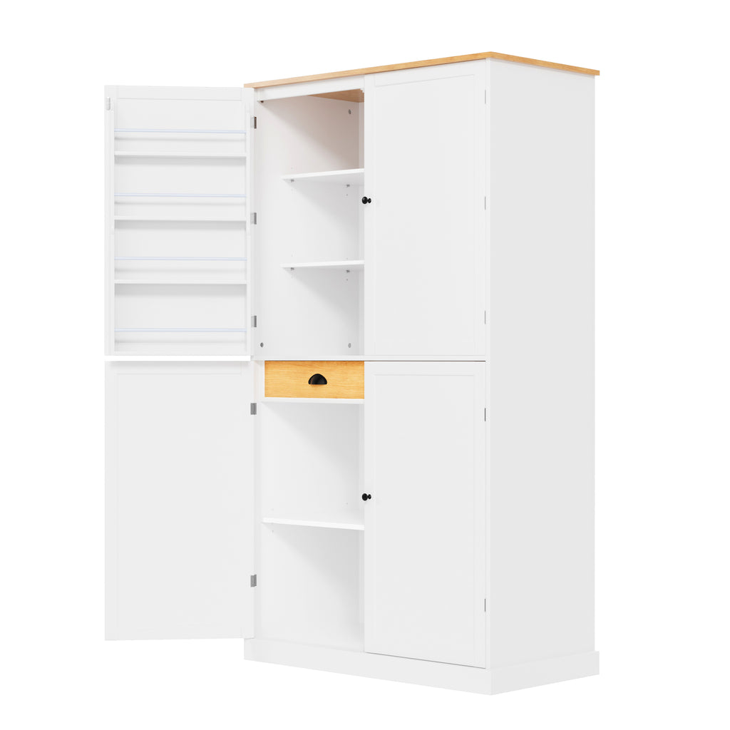 [Assembly Video Provided]TOPMAX 40.2x20x71.3inch High Freestanding Kitchen Pantry Large Cupboard Storage Cabinet with 2 Drawers, 2 Adjustable Shelves, 8 Door Shelves for Kitchen, Dining Room,White - Grand Goldman Shop