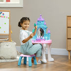Qaba Kids Vanity Set with Mirror and Stool, Castle Design Makeup Table with Light, Music, Hair Dryer, 18 Accessories, Girls P