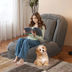 Upholstered Foldable Lazy Sofa Bed for Adults and Pets, 5-Position Adjustable Recliner with 2 Soft Pillows in Grey Corduroy Fabric - Grand Goldman Shop
