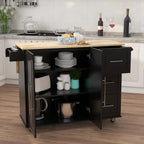 Kitchen Island with Spice Rack, Towel Rack and Extensible Solid Wood Table Top-Black - Grand Goldman Shop