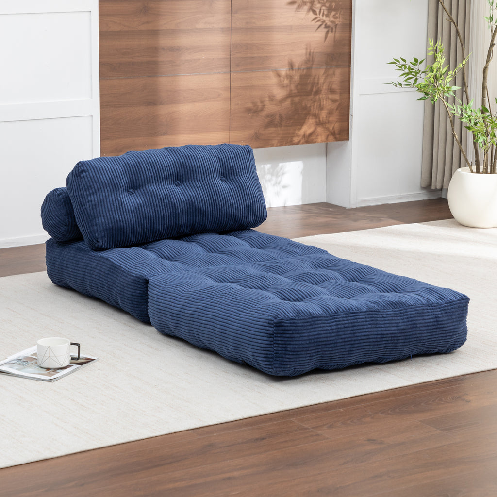 Folding Sofa Bed, Convertible Sleeper Chair with Pillow Foldable Mattress with Back Support, Portable Fold Out Chair Bed Comfy Floor Sofa Lounge for Living Room Bedroom, Dark Blue, Single - Grand Goldman Shop
