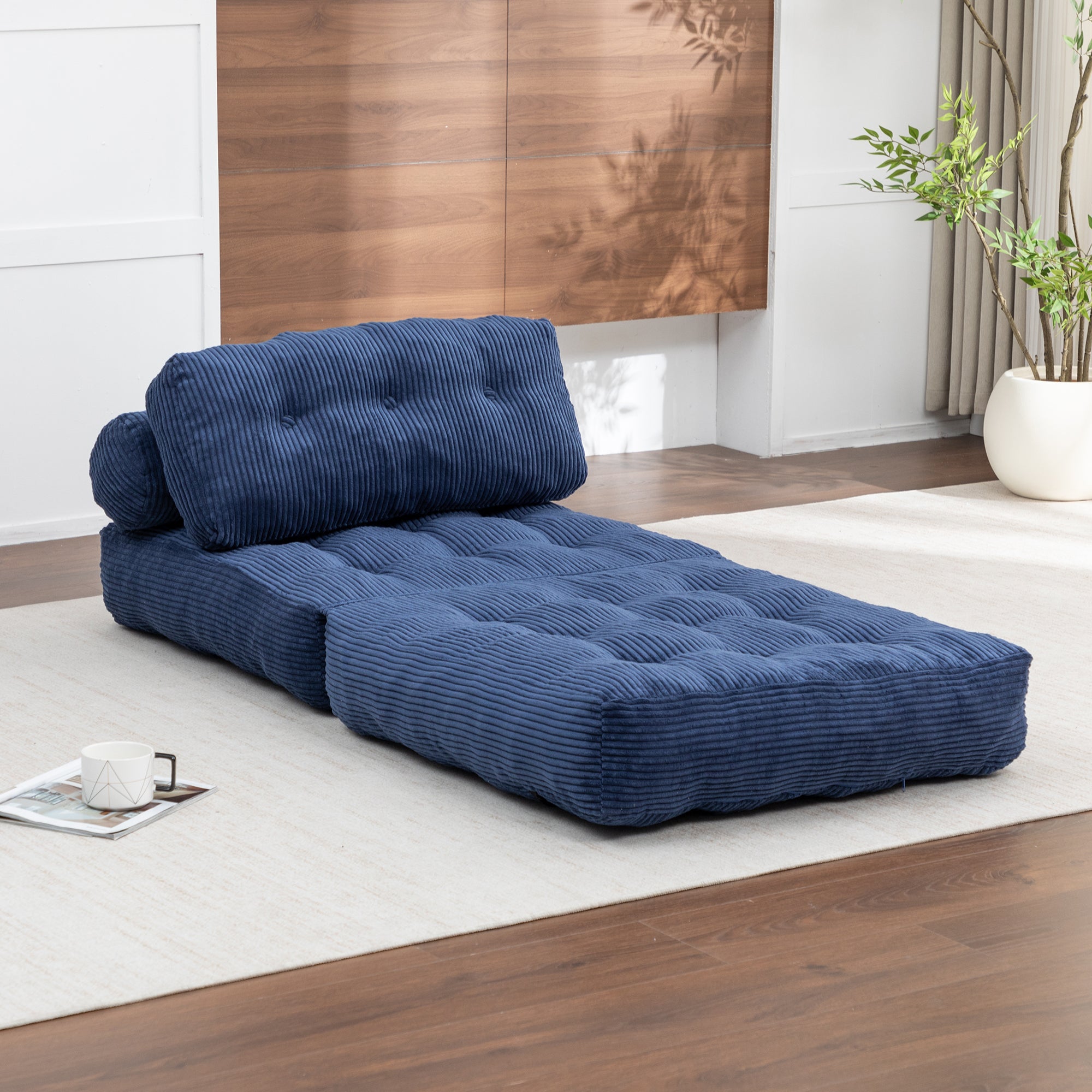 Folding Sofa Bed, Convertible Sleeper Chair with Pillow Foldable Mattress with Back Support, Portable Fold Out Chair Bed Comfy Floor Sofa Lounge for Living Room Bedroom, Dark Blue, Single - Grand Goldman Shop