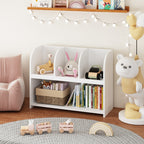 Kids Bookcase with 4 Compartments, White MDF Storage Shelf for Toys and Books, 31.5 x 11.8 x 23.6 inches - Grand Goldman