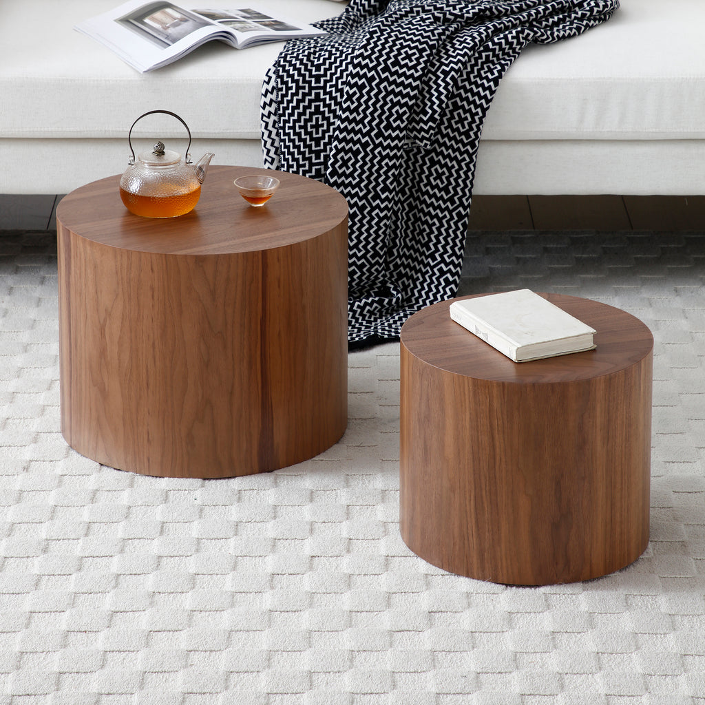 Round Coffee Table Set of 2, Nesting Coffee Tables for  MDF with  veneer .for living room,office,bedroom,Natural, 4Colors - Grand Goldman Shop