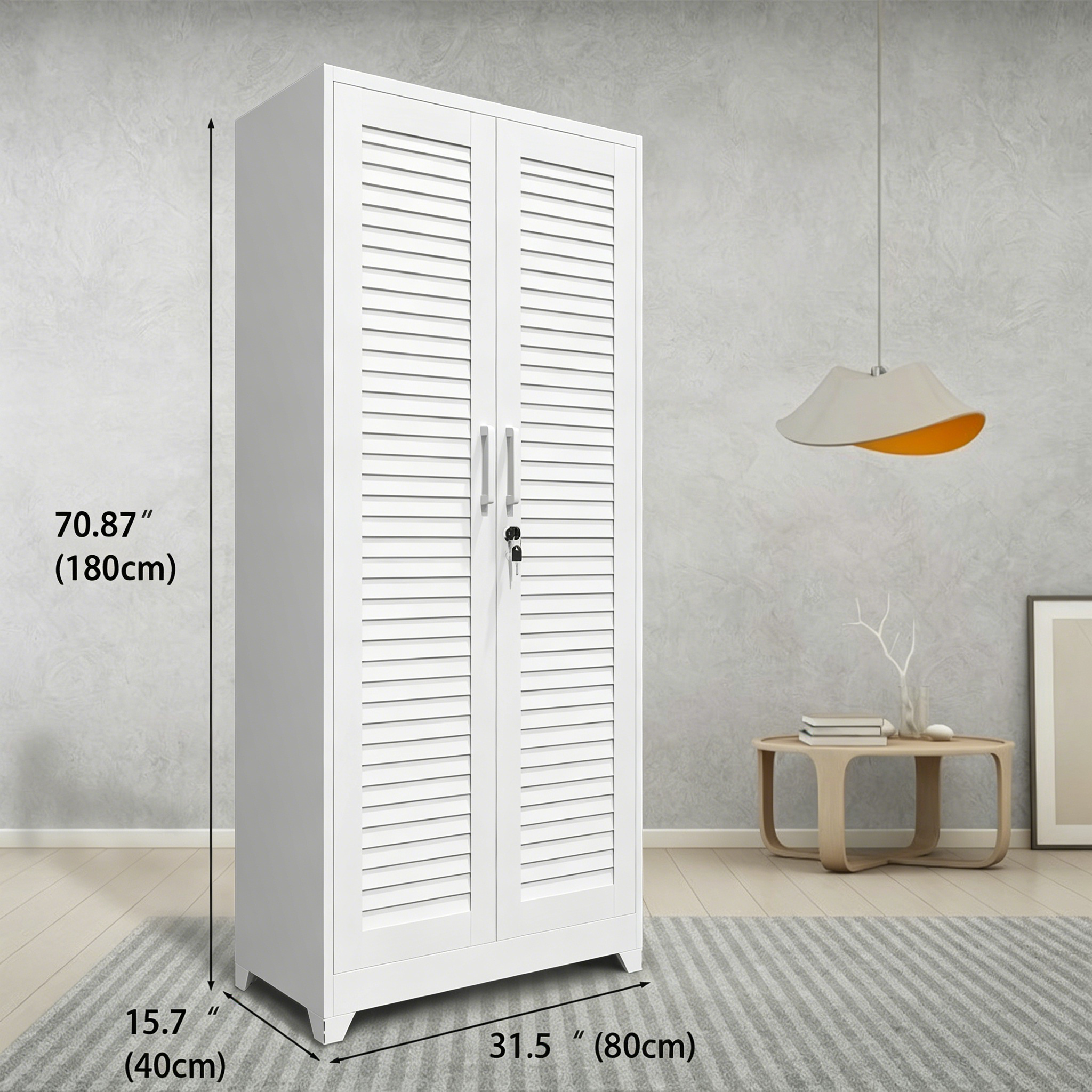 Metal Broom Closet, Garage Storage Cabinet, Tool Chest Bathroom Cabinet with Locking Doors and Wheels, Tall Utility Cabinet w