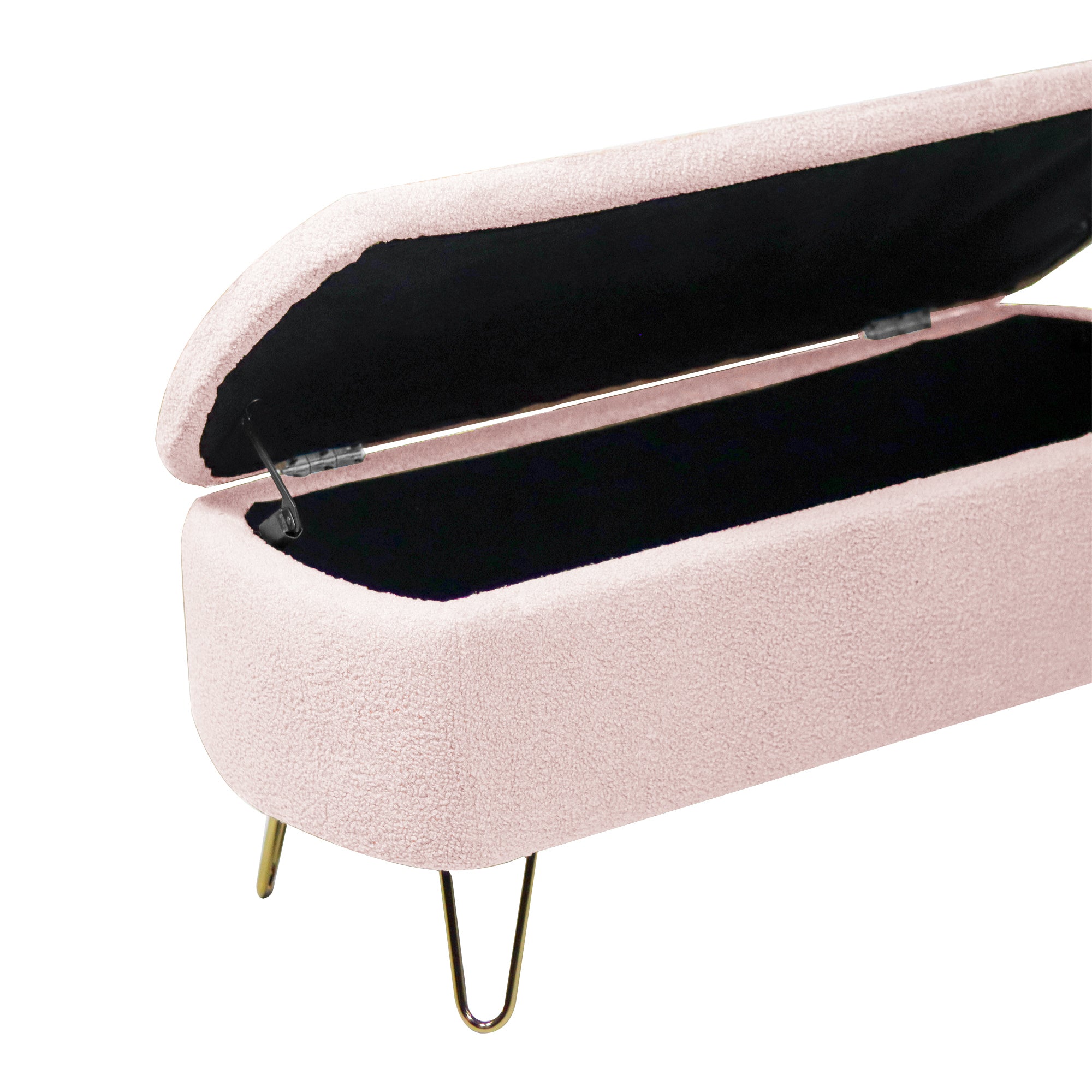 Pink Storage Ottoman Bench for End of Bed Gold Legs, Modern Grey Faux Fur Entryway Bench Upholstered Padded with Storage for Living Room Bedroom - Grand Goldman Shop